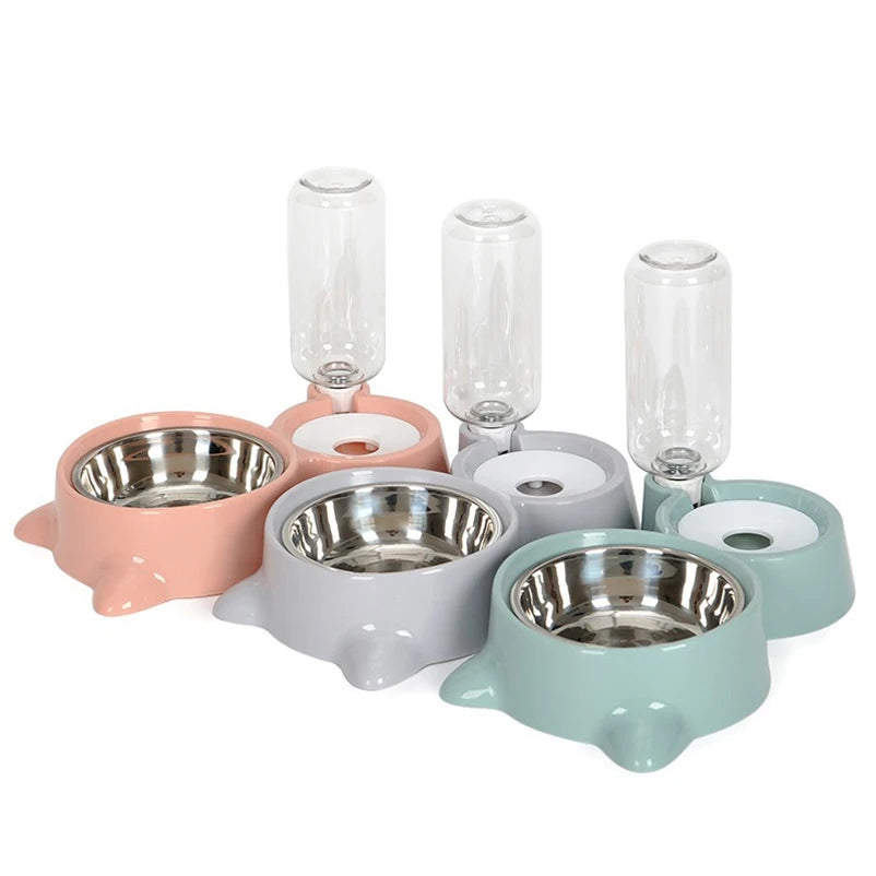 Cat bowl double bowl cat supplies automatic drinking water bowl pet bowl dog bowl plastic neck protection multifunctional bowl